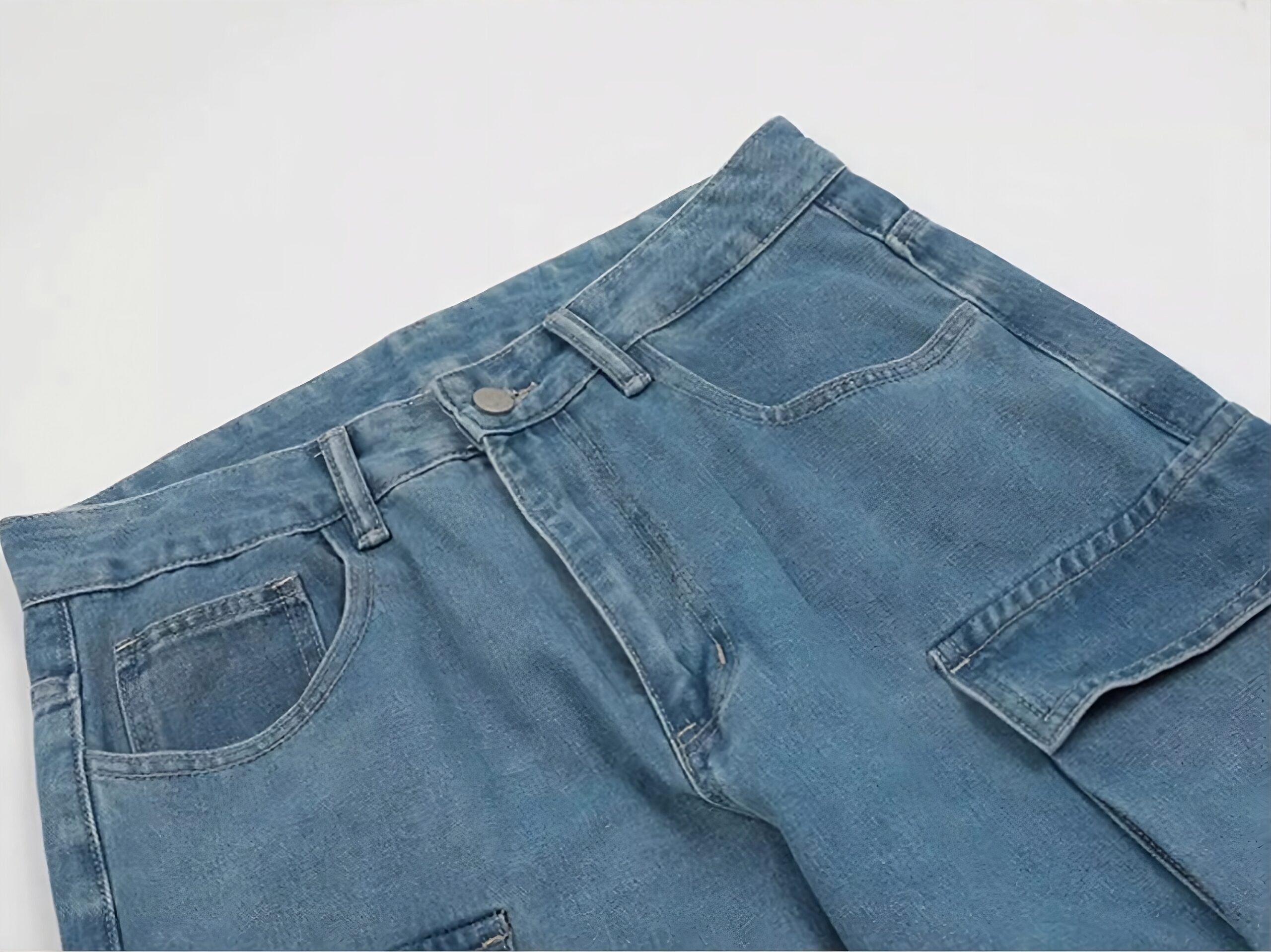 Blue Multipockets Oversized Cargo Jeans