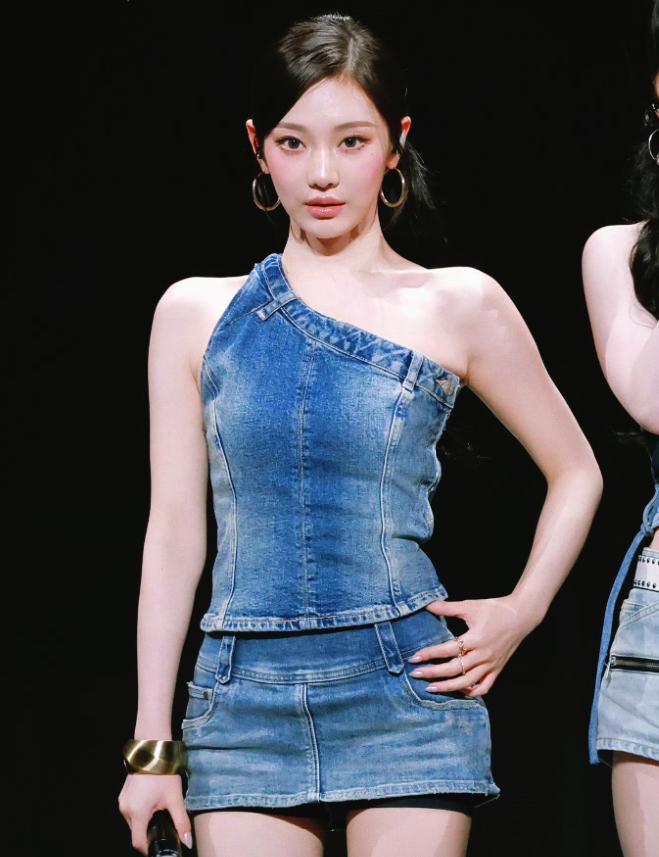 Blue One-Shoulder Denim Top
