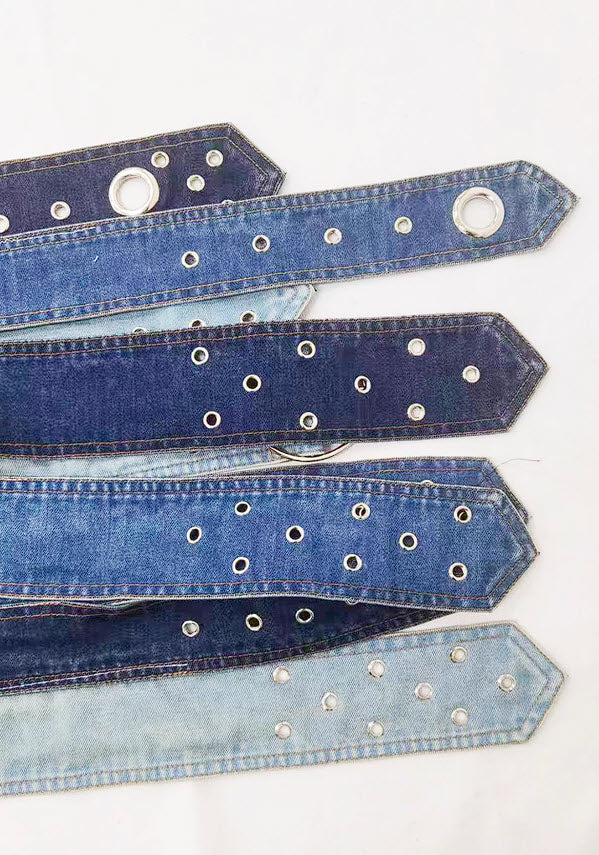 Blue Overlayered Belts Denim Skirt