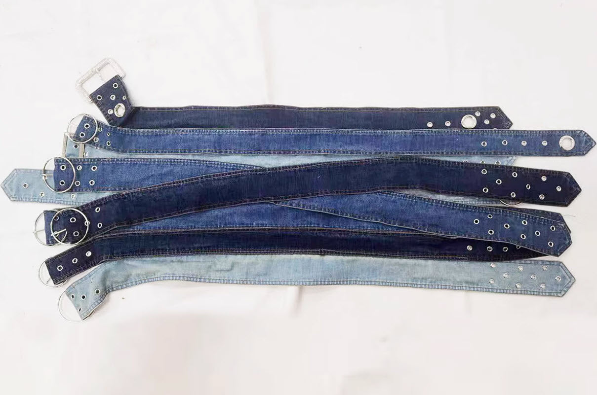 Blue Overlayered Belts Denim Skirt