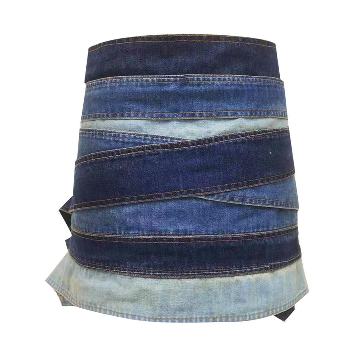Blue Overlayered Belts Denim Skirt