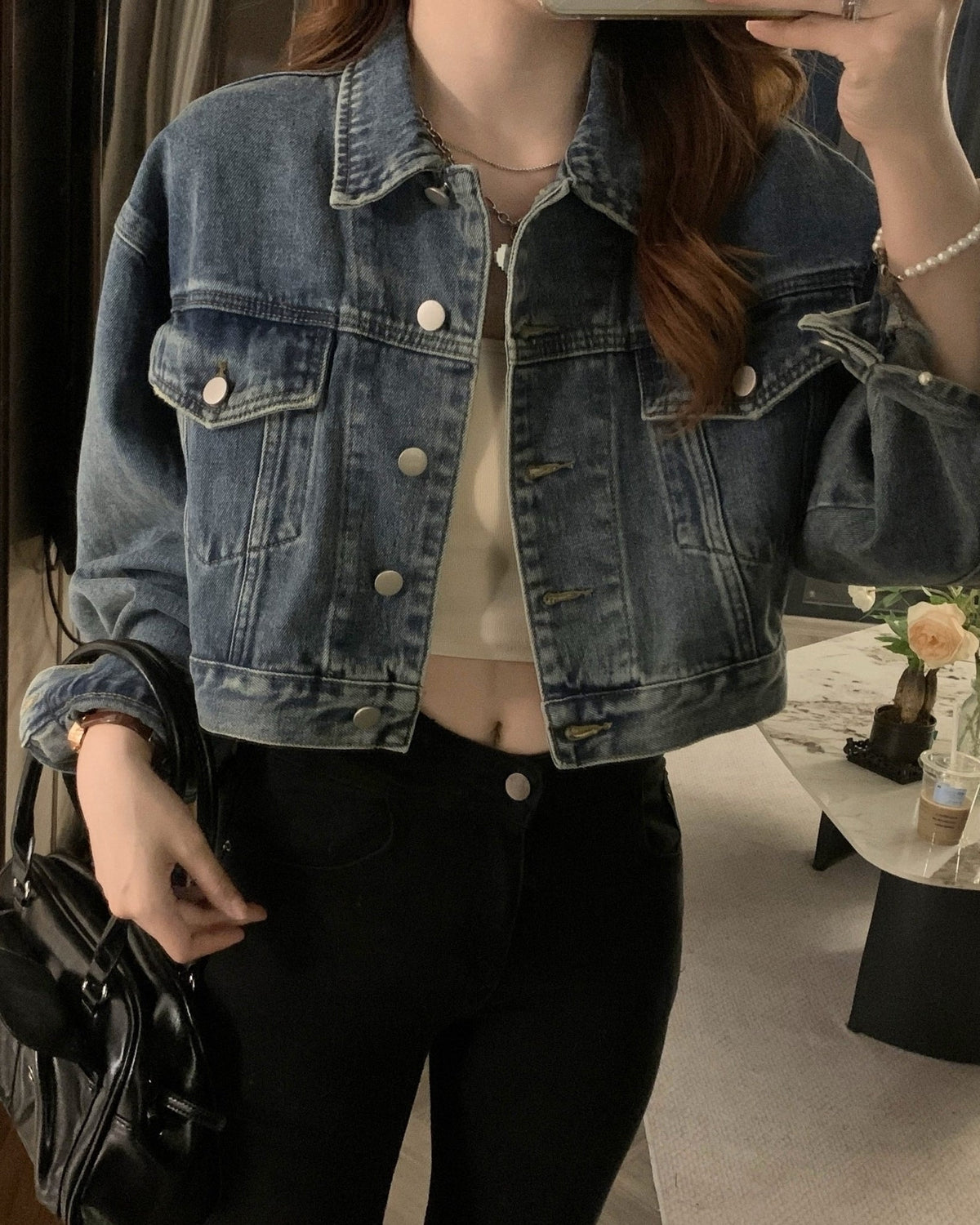 Blue Oversized Cropped Denim Jacket