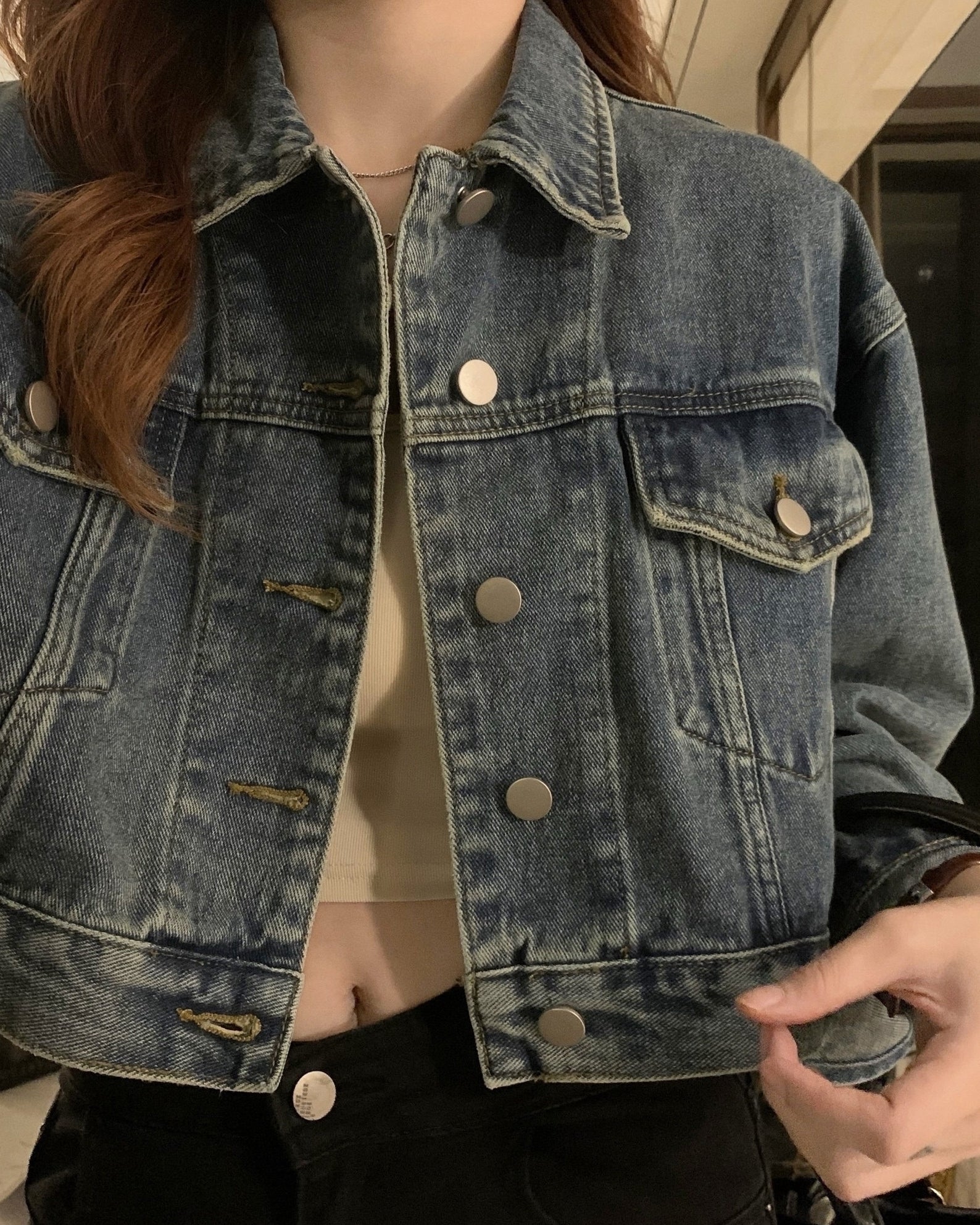 Blue Oversized Cropped Denim Jacket