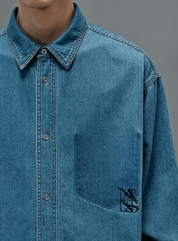 Blue Oversized Logo Patch Shirt