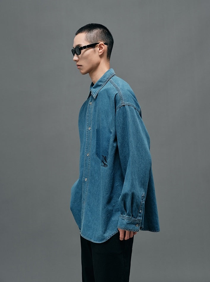 Blue Oversized Logo Patch Shirt