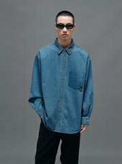 Blue Oversized Logo Patch Shirt