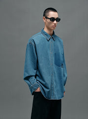 Blue Oversized Logo Patch Shirt