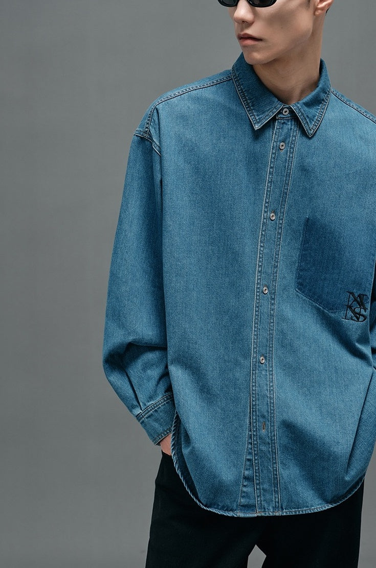 Blue Oversized Logo Patch Shirt