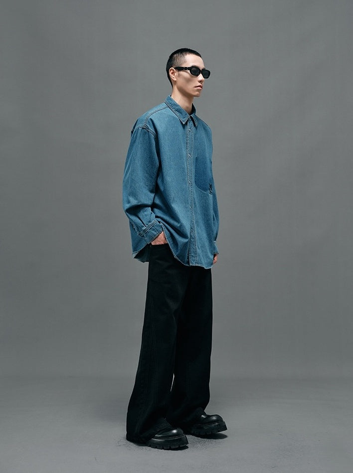 Blue Oversized Logo Patch Shirt