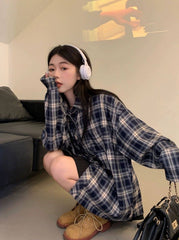 Blue Oversized Plaid Shirt