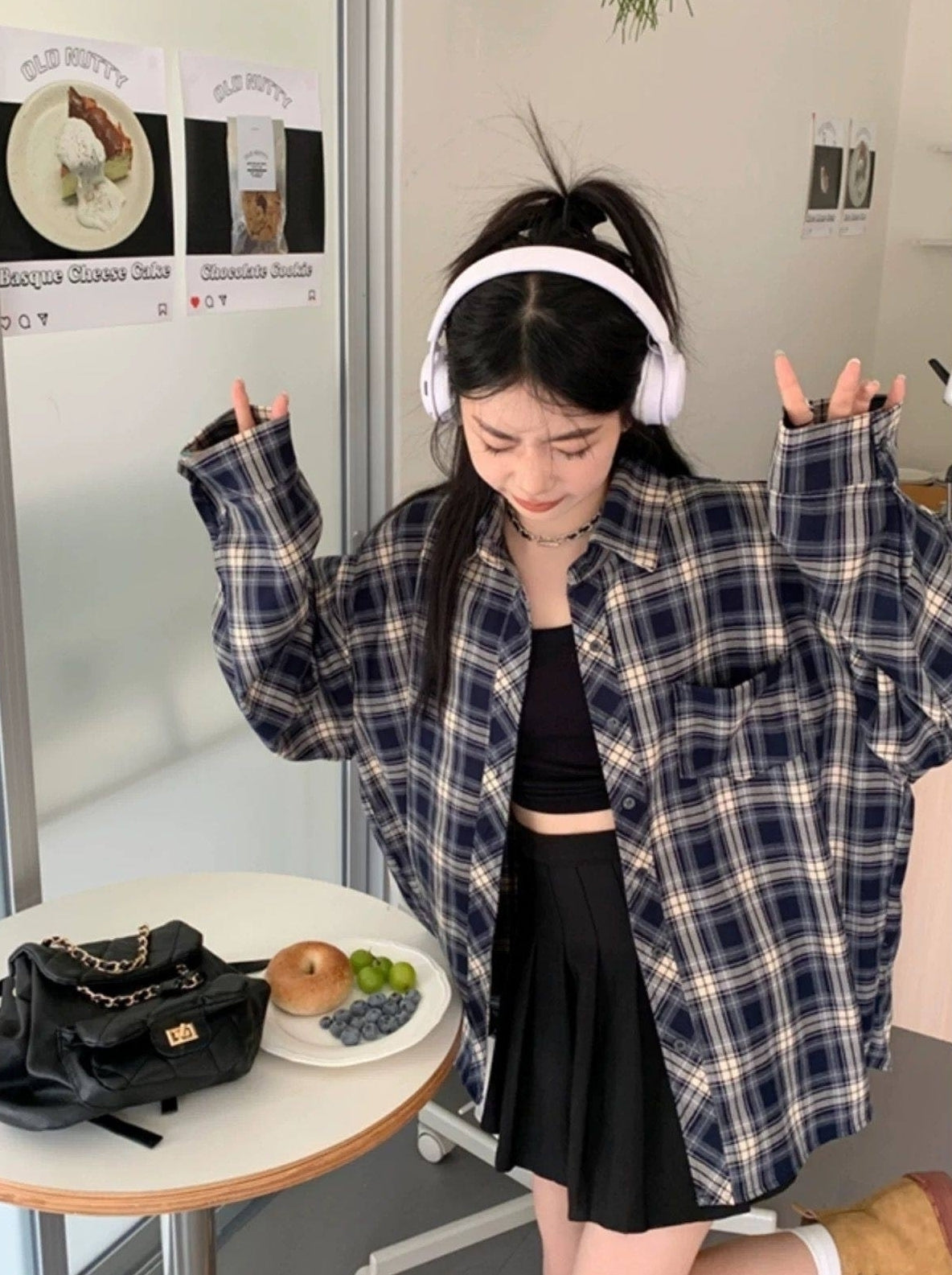 Blue Oversized Plaid Shirt