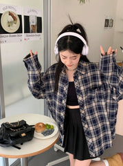Blue Oversized Plaid Shirt