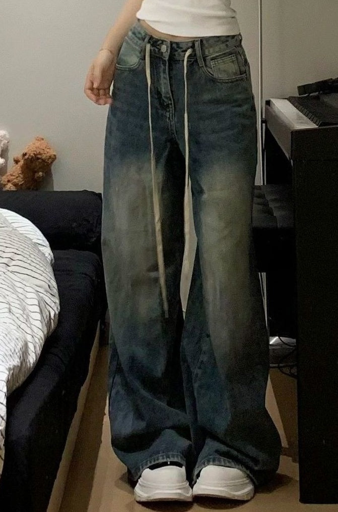 Blue Oversized Shoe Lace Belt Jeans