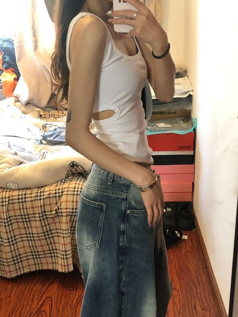 Blue Oversized Shoe Lace Belt Jeans