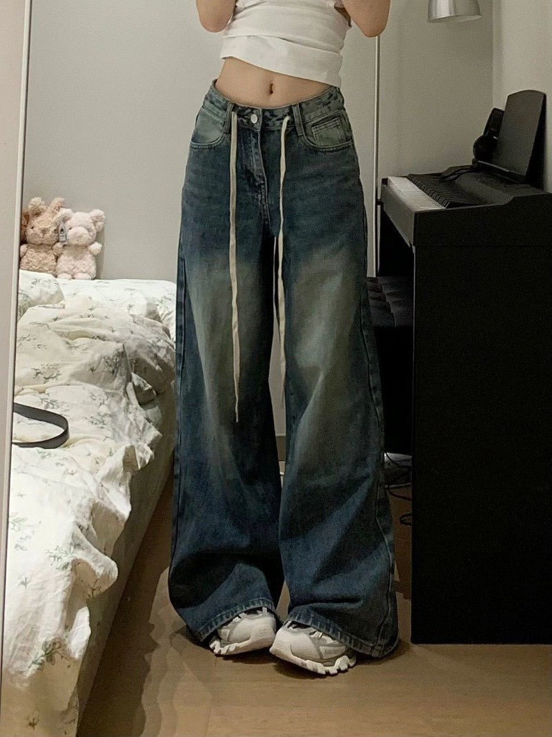 Blue Oversized Shoe Lace Belt Jeans