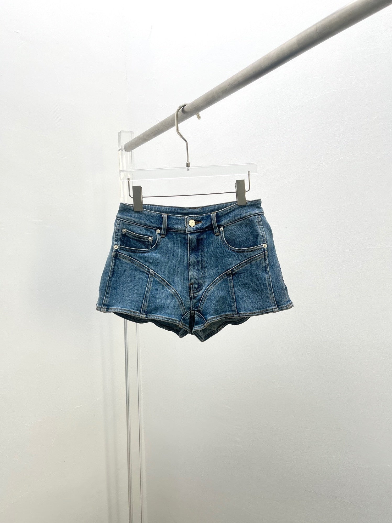 Blue Panelled Denim Shorts