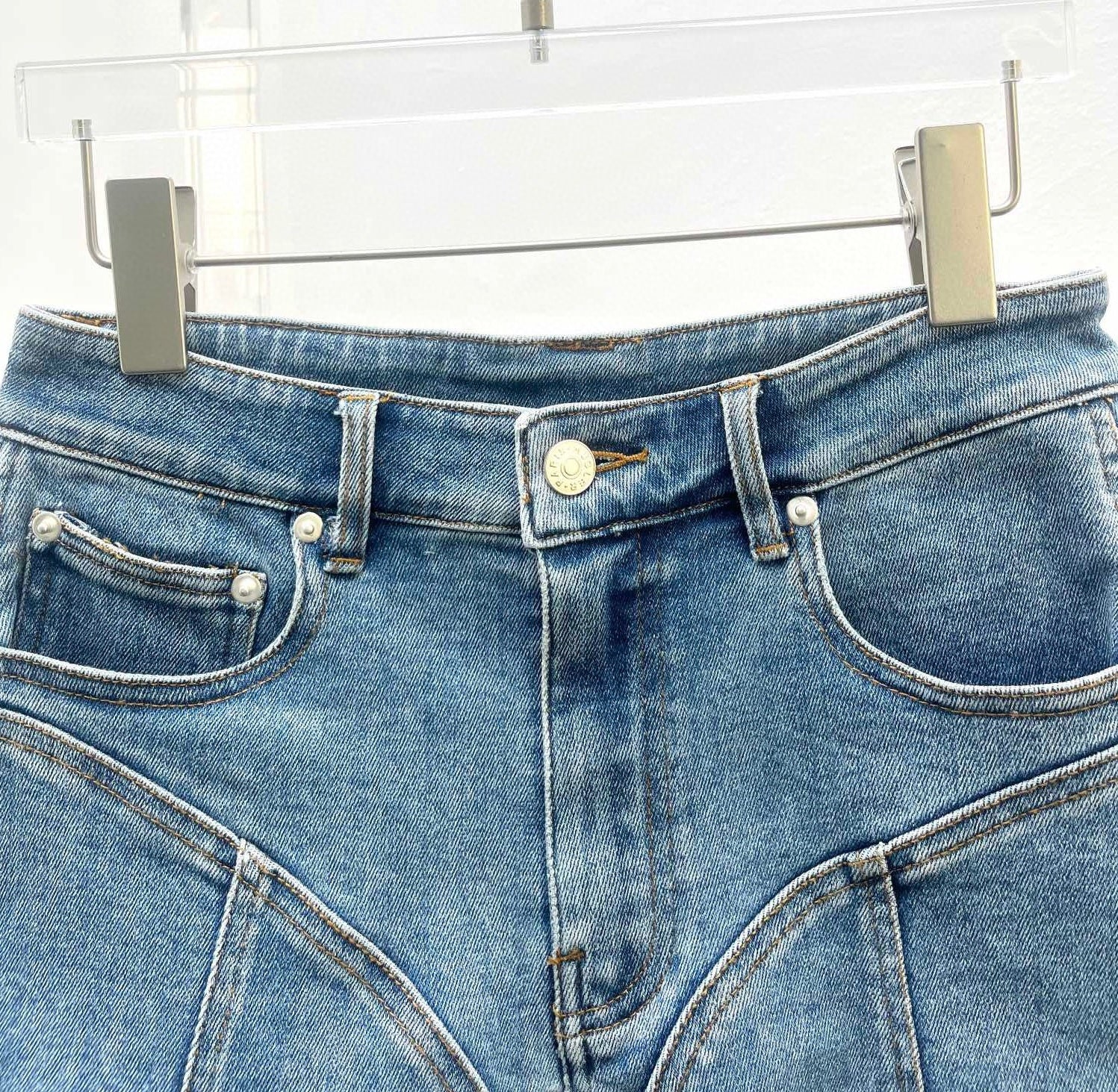 Blue Panelled Denim Shorts