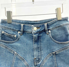 Blue Panelled Denim Shorts