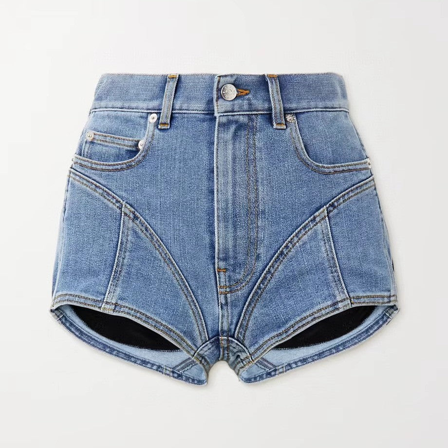 Blue Panelled Denim Shorts