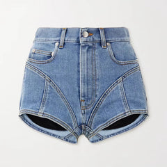 Blue Panelled Denim Shorts