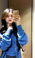 Blue Patch Cozy Cardigan |Seo Mi Rae â€?Boyfriend On Demand