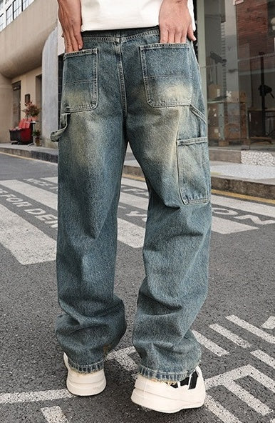 Blue Patch Washed Wide Leg Jeans