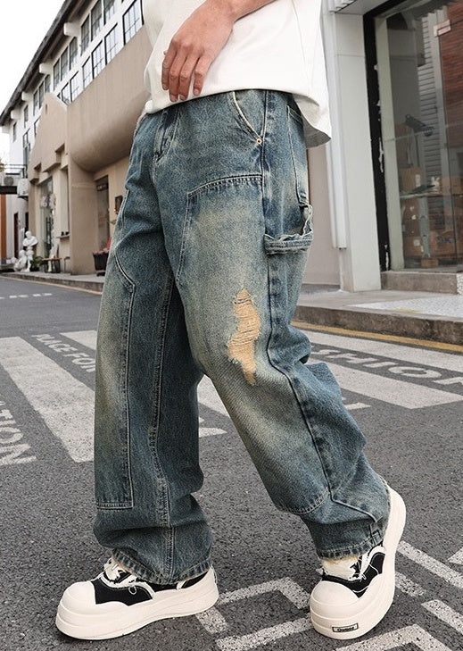 Blue Patch Washed Wide Leg Jeans