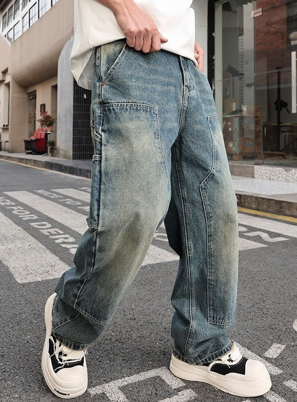 Blue Patch Washed Wide Leg Jeans