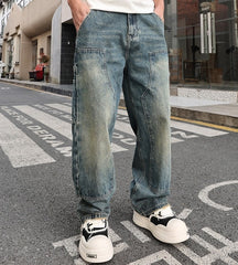 Blue Patch Washed Wide Leg Jeans