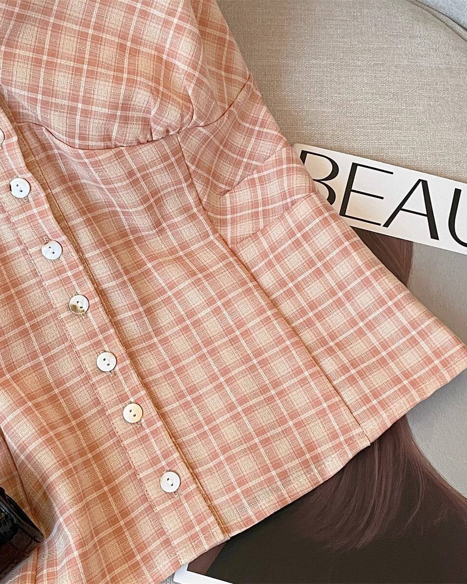 Blue Plaid Button Camisole Top