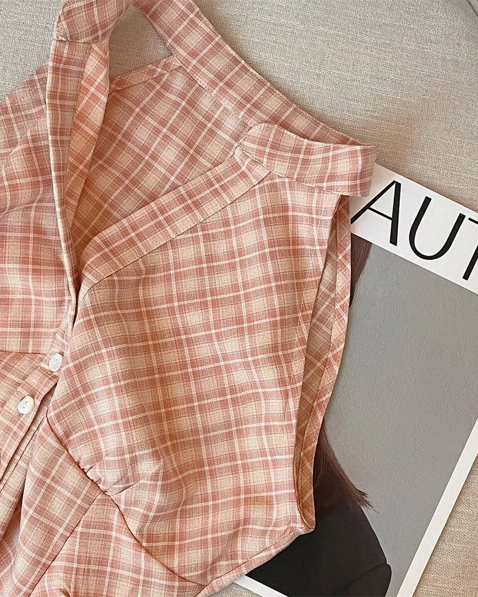 Blue Plaid Button Camisole Top
