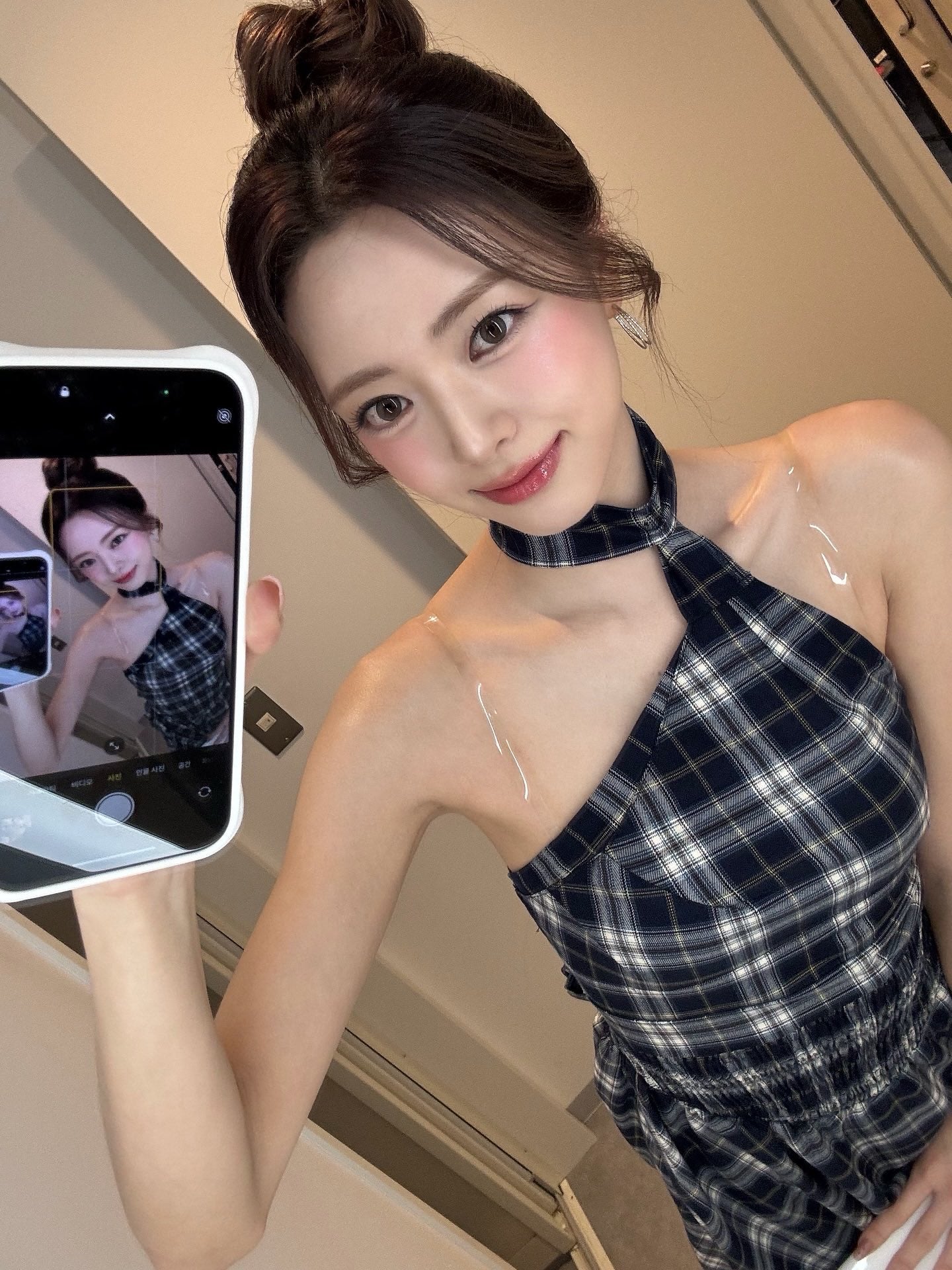 Blue Plaid High Neck Halter Top