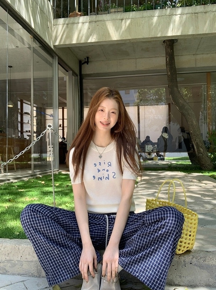 Blue Plaid Highwaist Relaxed Trousers