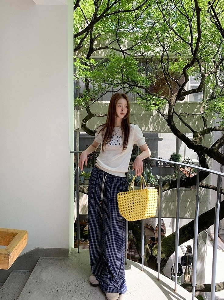 Blue Plaid Highwaist Relaxed Trousers