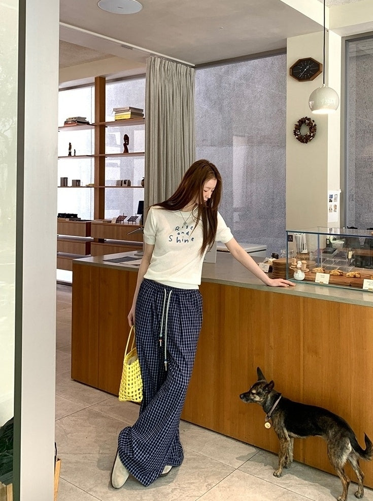 Blue Plaid Highwaist Relaxed Trousers