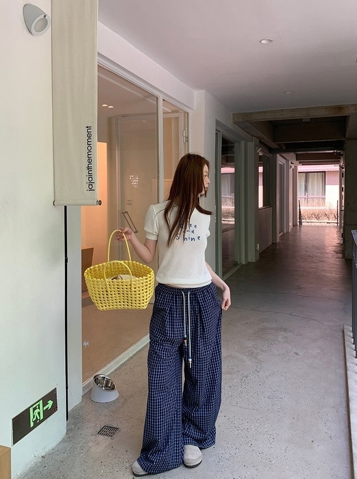 Blue Plaid Highwaist Relaxed Trousers