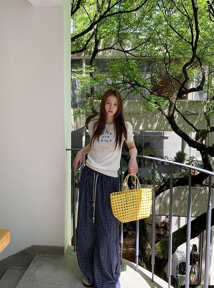 Blue Plaid Highwaist Relaxed Trousers