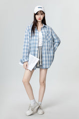 Blue Plaid Long Sleeve Shirt Jacket