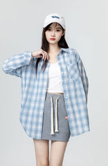 Blue Plaid Long Sleeve Shirt Jacket