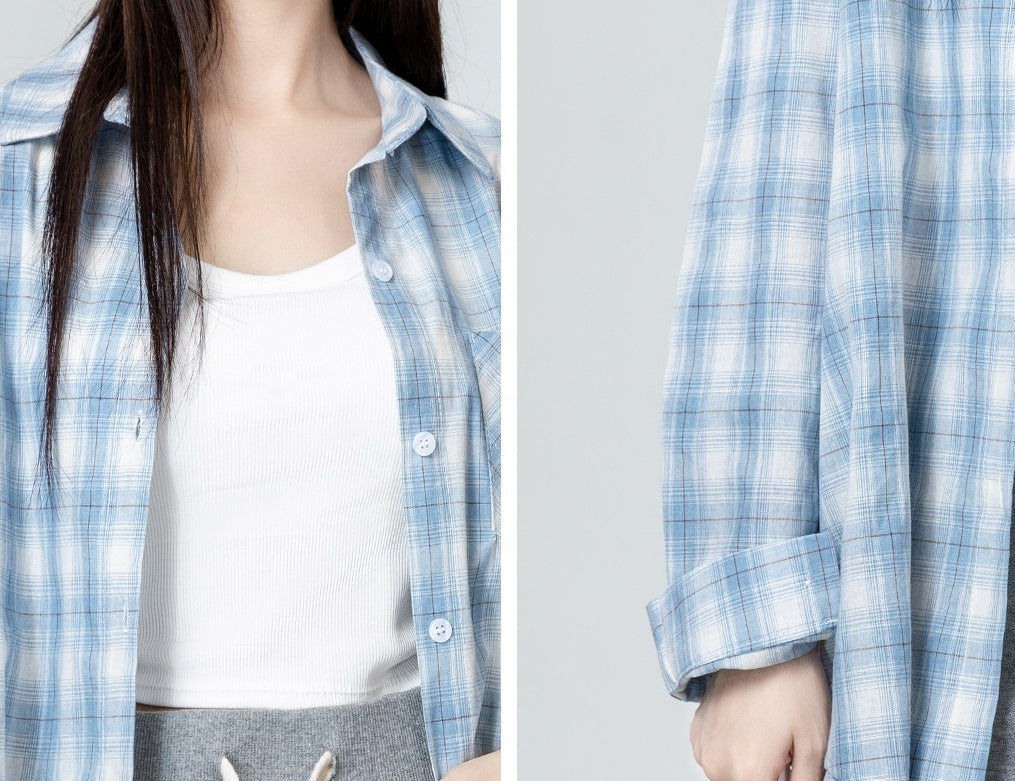 Blue Plaid Long Sleeve Shirt Jacket