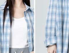 Blue Plaid Long Sleeve Shirt Jacket