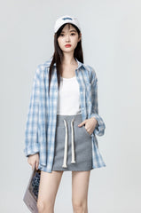 Blue Plaid Long Sleeve Shirt Jacket
