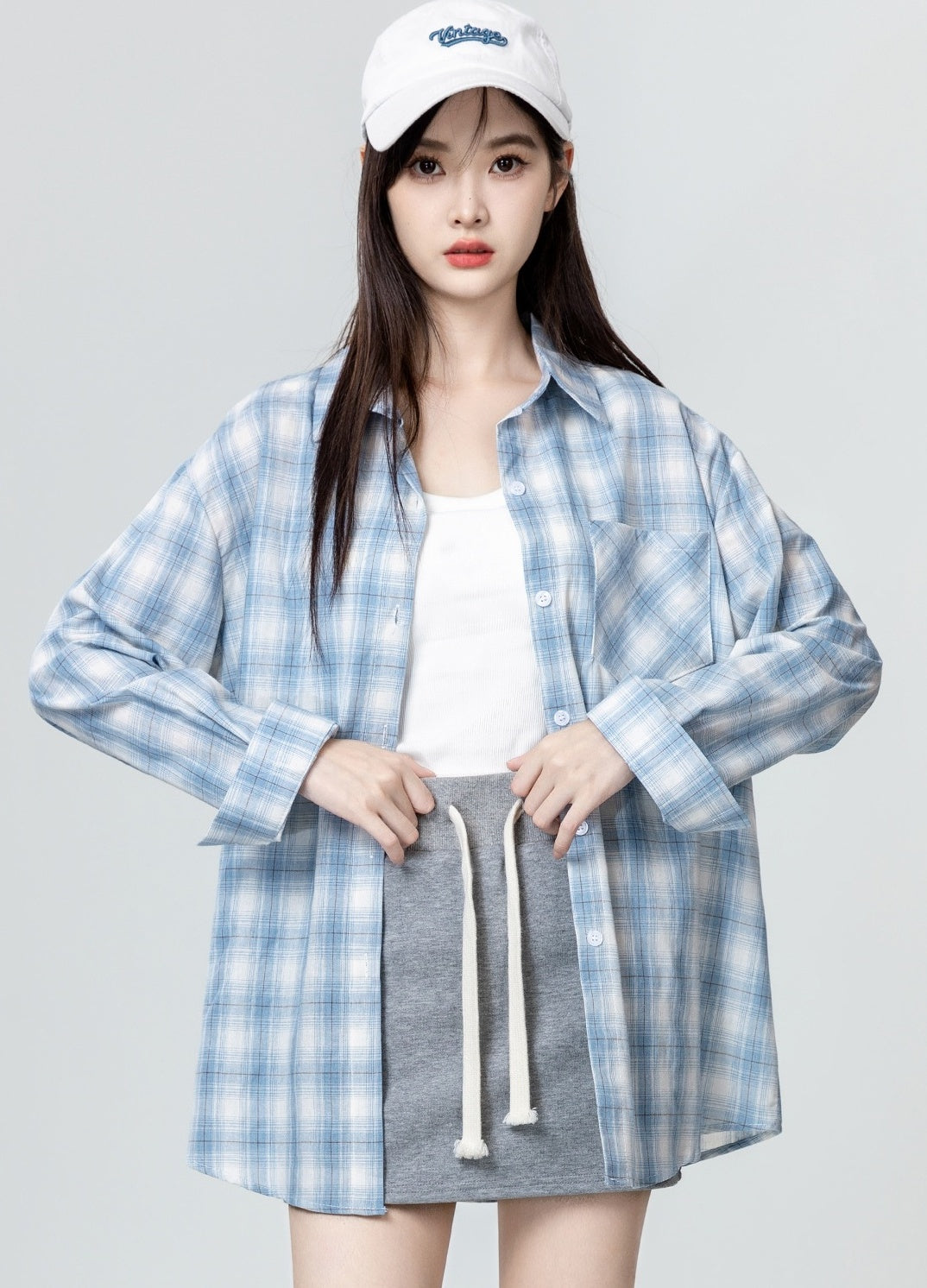 Blue Plaid Long Sleeve Shirt Jacket