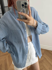 Blue Plaid Oversized Long Sleeves Shirt