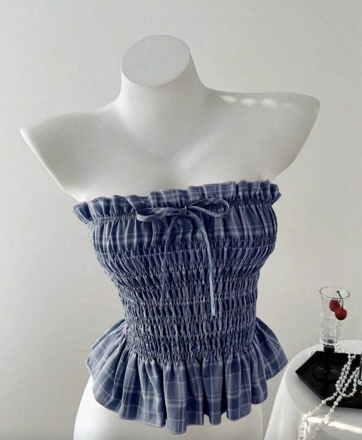 Blue Plaid Tube Crop Top