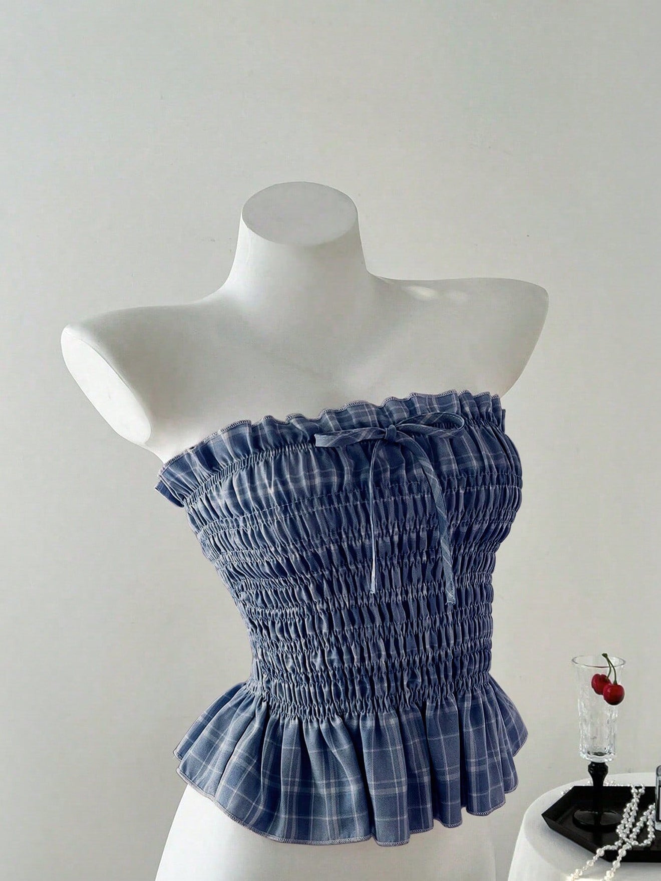Blue Plaid Tube Crop Top
