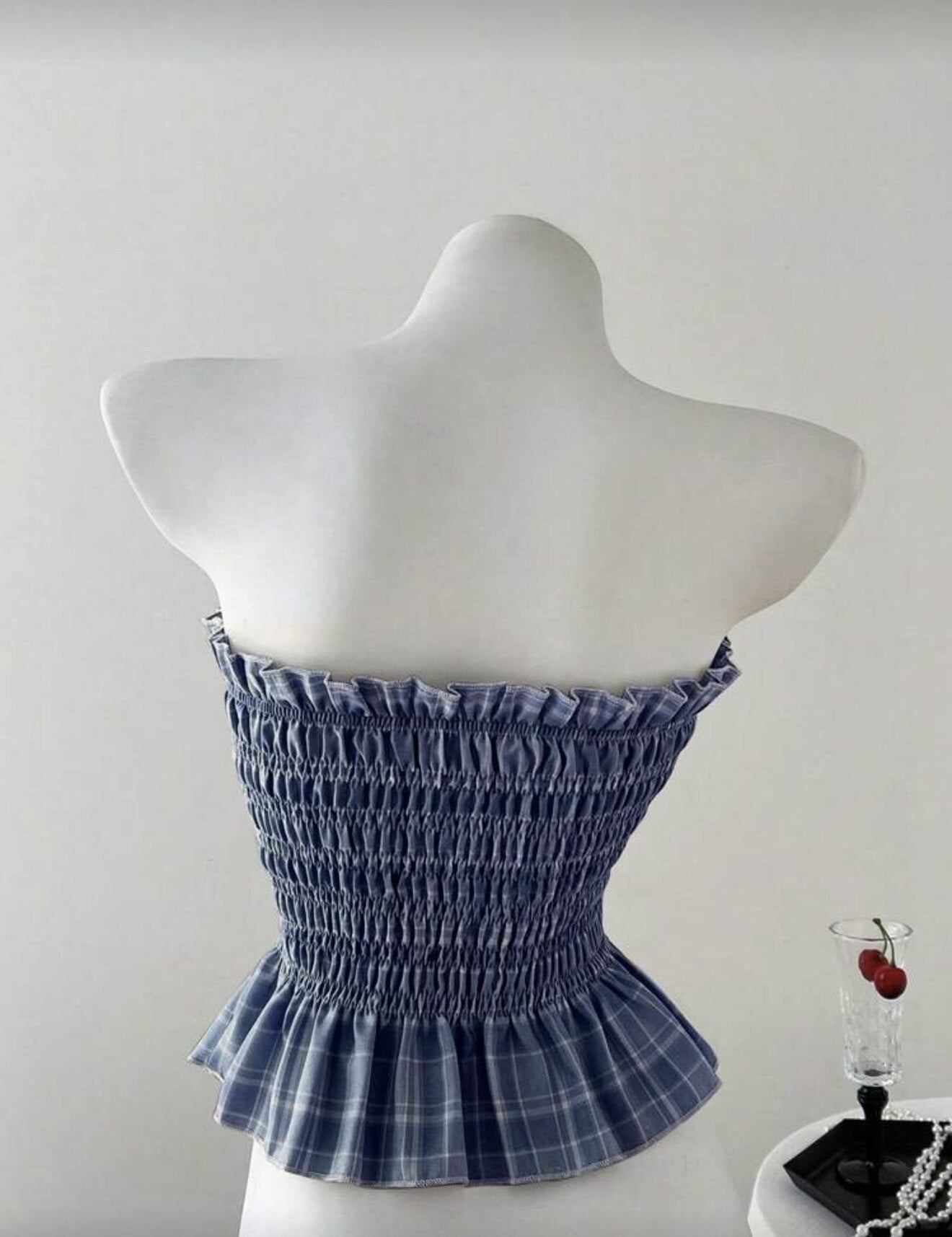 Blue Plaid Tube Crop Top