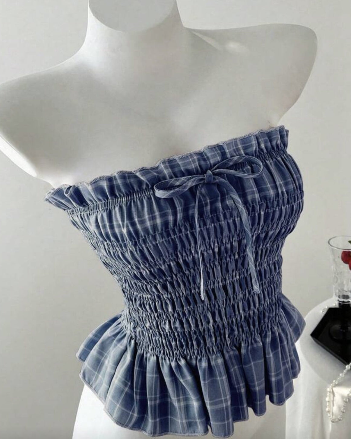 Blue Plaid Tube Crop Top