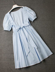 Blue Puff Sleeve A-Line Dress