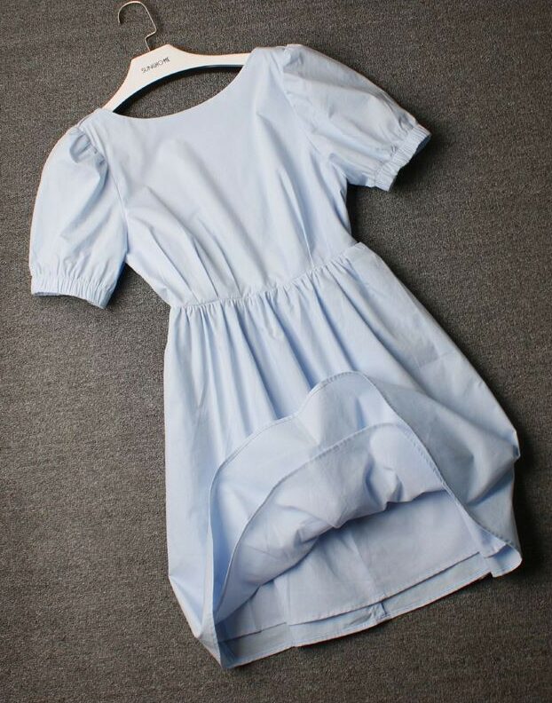 Blue Puff Sleeve A-Line Dress